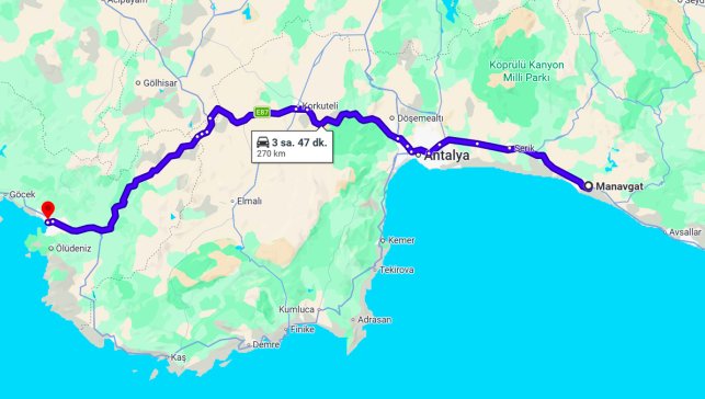 Manavgat Fethiye Arası Kaç Km?