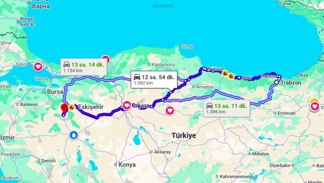 Trabzon Kütahya Arası Kaç Km?