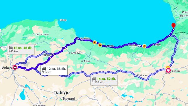Ankara Batum Arası Kaç Km?