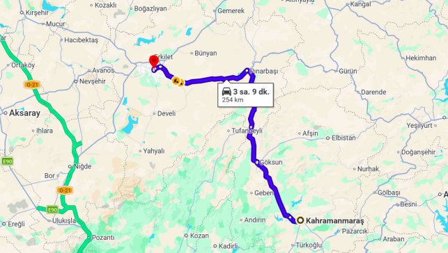 Kahramanmaraş Kayseri Arası Kaç Km?