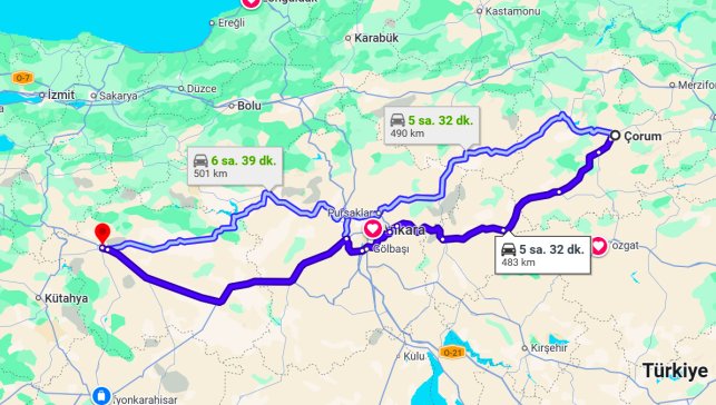 Çorum Eskişehir Arası Kaç Km?