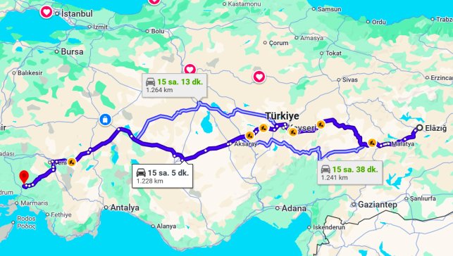 Elazığ Muğla Arası Kaç Km?