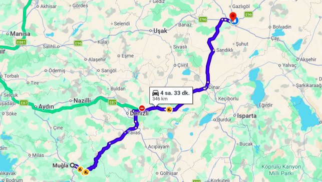 Muğla Afyonkarahisar Arası Kaç Km?