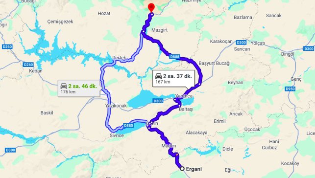 Ergani Tunceli Arası Kaç Km?