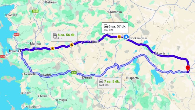 İzmir Konya Arası Kaç Km?