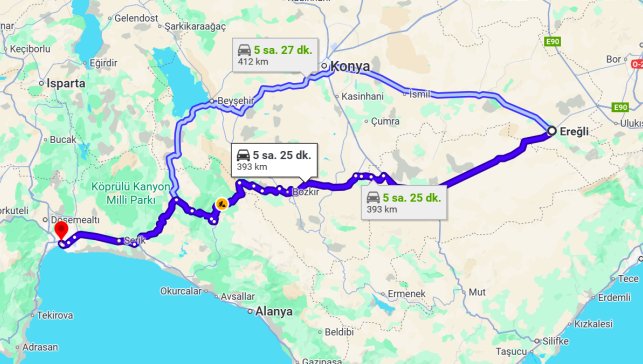 Ereğli Antalya Arası Kaç Km?