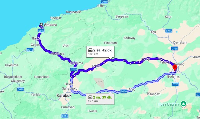 Amasra Kastamonu Arası Kaç Km?