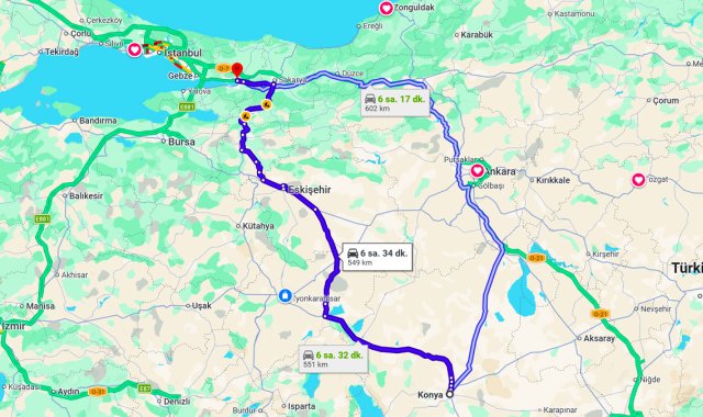 Konya Kocaeli Arası Kaç Km?