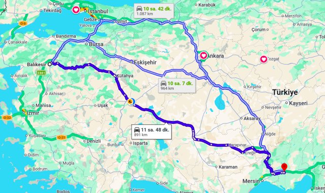 Balıkesir Adana Arası Kaç Km?