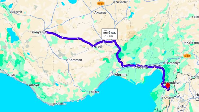 Konya Hatay Arası Kaç Km?