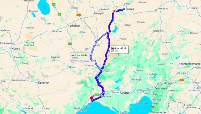 Kayseri Mersin Arası Kaç Km?