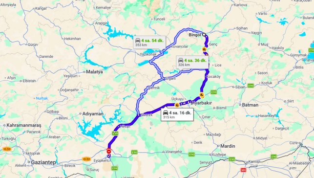 Bingöl Şanlıurfa Arası Kaç Km?