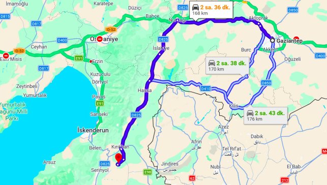 Gaziantep Hatay Arası Kaç Km?