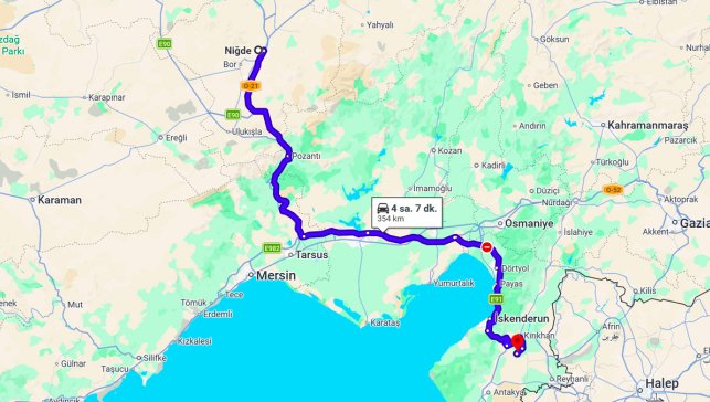 Niğde Hatay Arası Kaç Km?