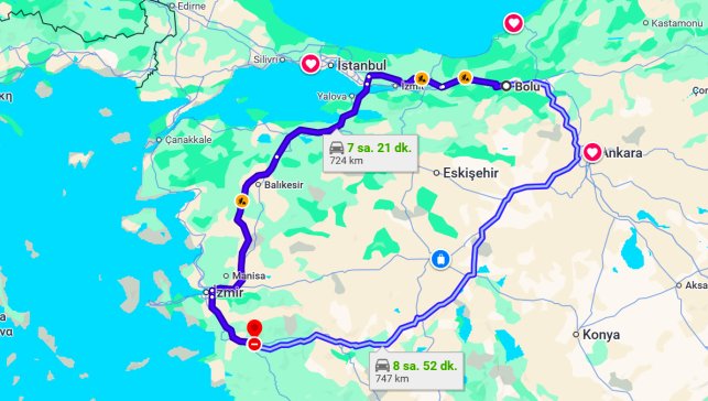 Bolu Aydın Arası Kaç Km?