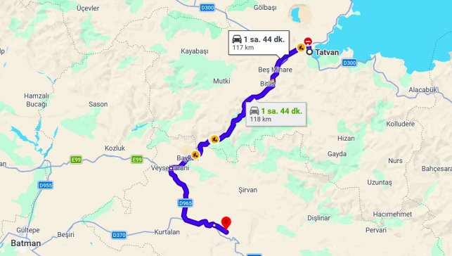 Tatvan Siirt Arası Kaç Km?