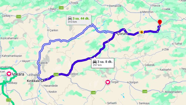 Kırıkkale Amasya Arası Kaç Km?