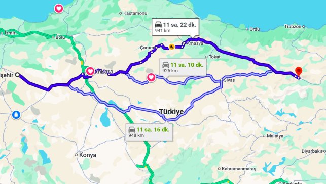 Eskişehir Erzincan Arası Kaç Km?