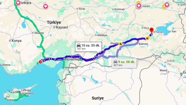 Mersin Bitlis Arası Kaç Km?