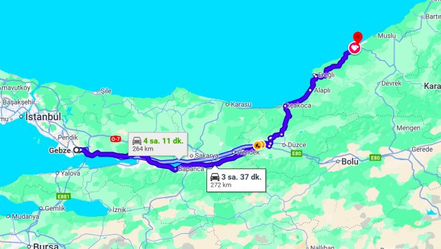 Gebze Zonguldak Arası Kaç Km?