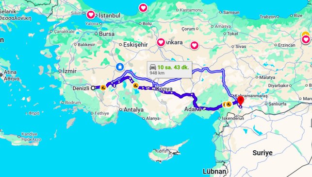 Denizli Gaziantep Arası Kaç Km?