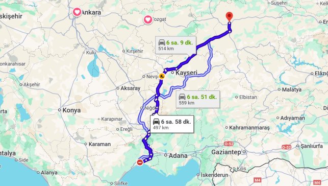 Mersin Sivas Arası Kaç Km?