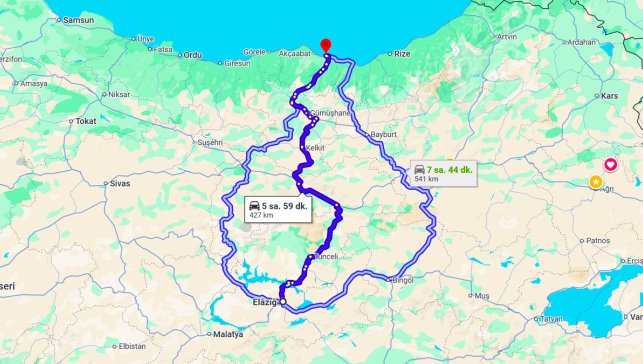 Elazığ Trabzon Arası Kaç Km?
