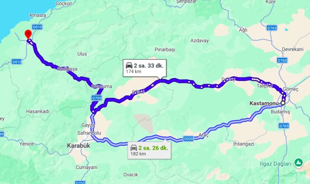 Kastamonu Bartın Arası Kaç Km?