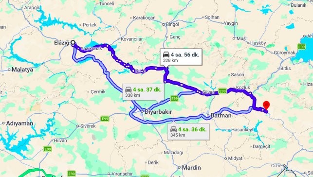 Elazığ Siirt Arası Kaç Km?