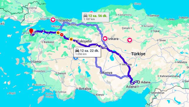 Adana Çanakkale Arası Kaç Km?