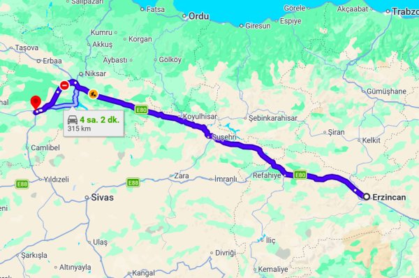 Erzincan Tokat Arası Kaç Km?
