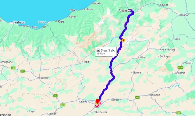 Artvin Erzurum Arası Kaç Km?