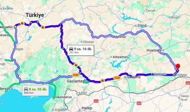 Nevşehir Mardin Arası Kaç Km?