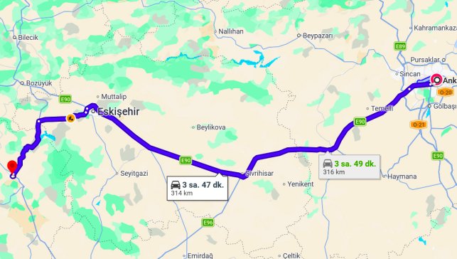 Ankara Kütahya Arası Kaç Km?