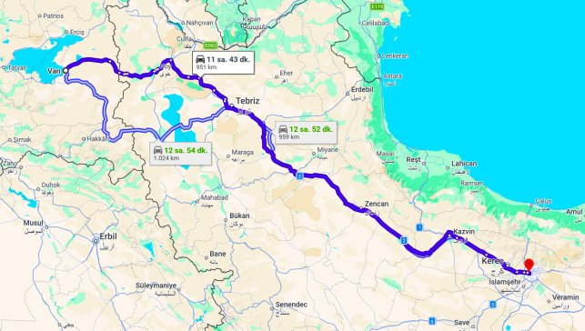 Van Tahran Arası Kaç Km?