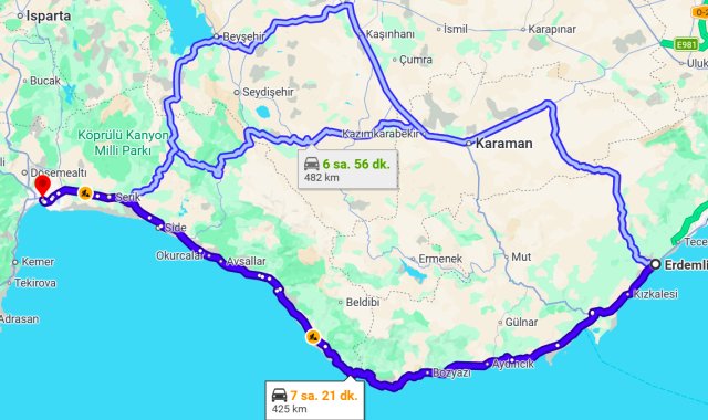 Erdemli Antalya Arası Kaç Km?