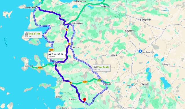 Çanakkale Muğla Arası Kaç Km?