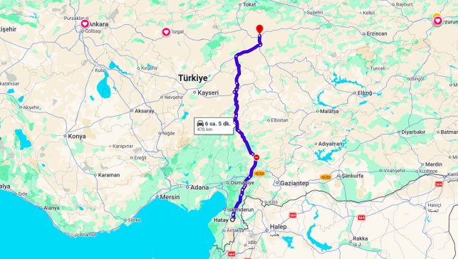 Hatay Sivas Arası Kaç Km?