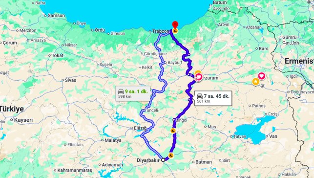 Diyarbakır Rize Arası Kaç Km?
