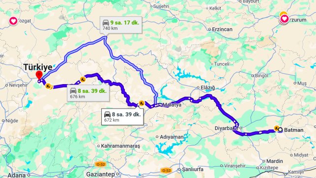 Batman Kayseri Arası Kaç Km?
