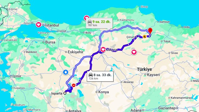 Isparta Amasya Arası Kaç Km?