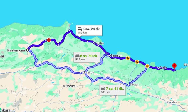 Kastamonu Giresun Arası Kaç Km?