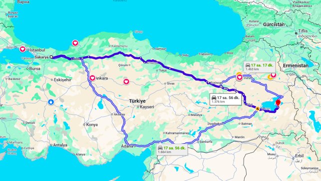 Sakarya Van Arası Kaç Km?