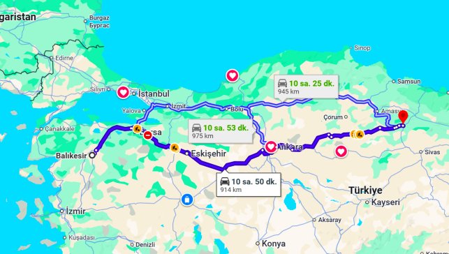 Balıkesir Tokat Arası Kaç Km?
