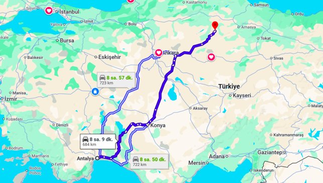 Antalya Çorum Arası Kaç Km?