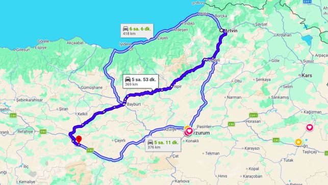 Artvin Erzincan Arası Kaç Km?