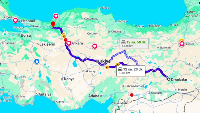 Diyarbakır Bolu Arası Kaç Km?