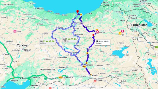 Mardin Trabzon Arası Kaç Km?