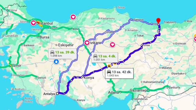 Antalya Giresun Arası Kaç Km?