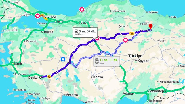 Denizli Tokat Arası Kaç Km?